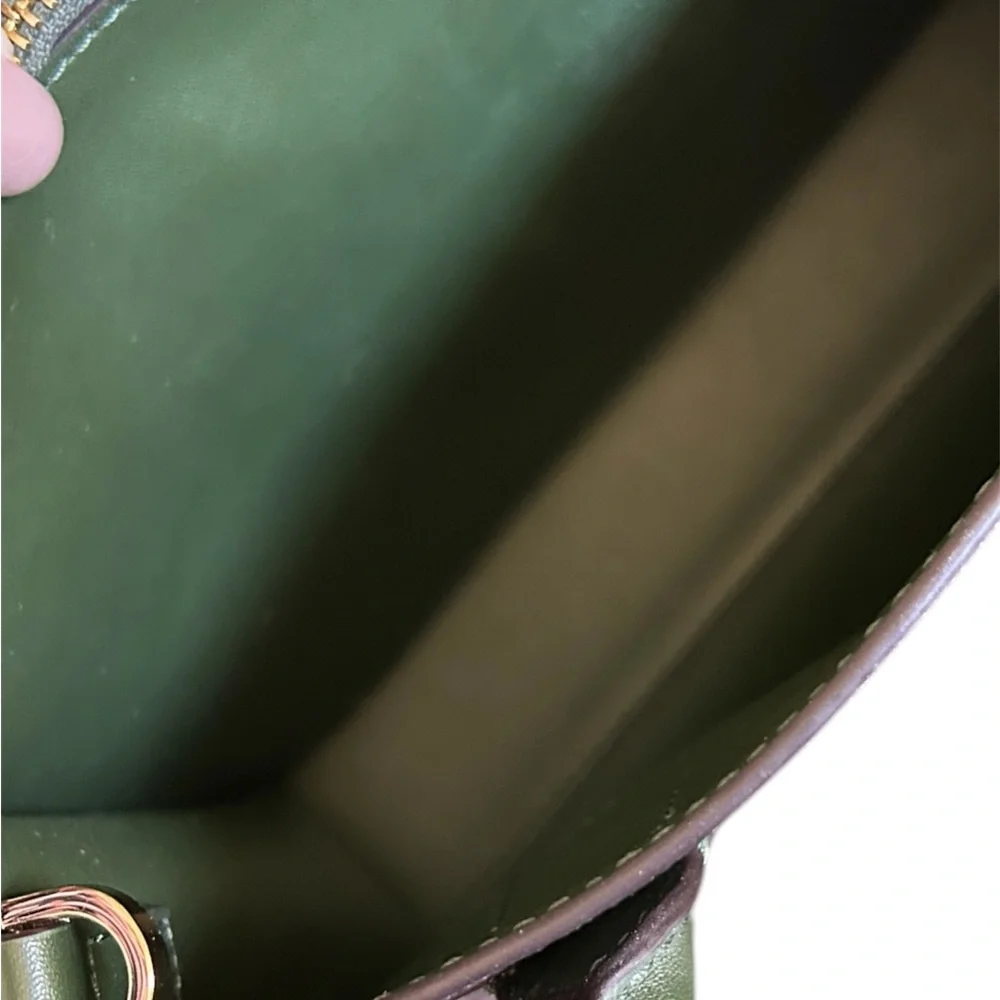 MICHAEL KORS Brown MK Logo Satchel with Olive Green Trim and Gold Hardware